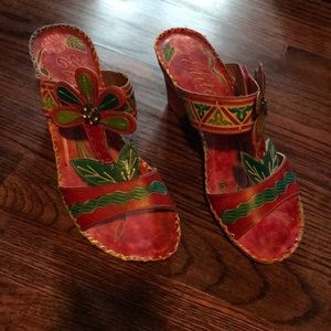 Elite carved leather heeled sandals